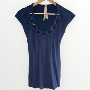 BAILEY 44 Navy Blue Cap Sleeve Top Embellished Neckline, XS